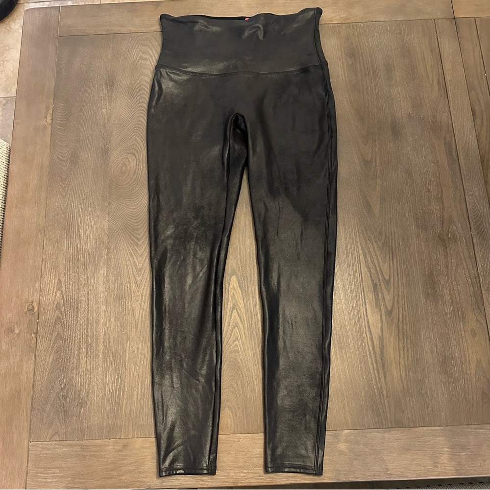 Spanx Shaping Faux Leather Leggings Size XL Black Pull‎ On SpanxShape